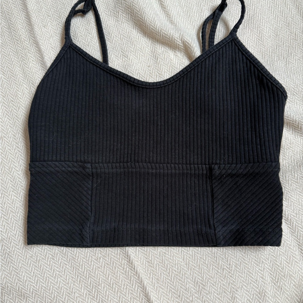 American Eagle Outfitters Black Ribbed Crop Top